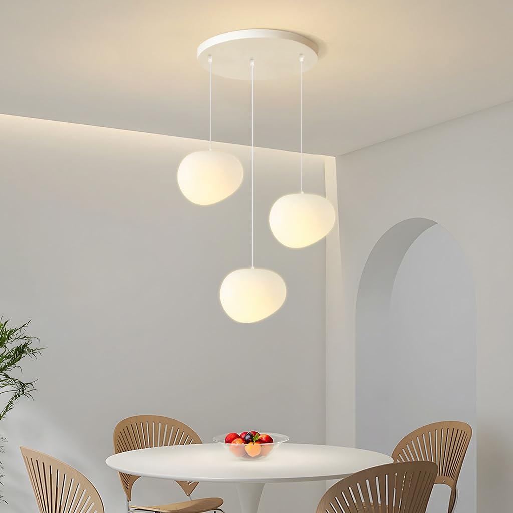 HYQJUNE Modern E27 Hanging Lamp Pebble Pendant Lamps Living Room Lights PVC Lampshade Staircase Pendant Lights Xuanguan Bedroom Dining Room Kitchen Lamp Height Adjustable Lamps(Warm Light,3-Head A)