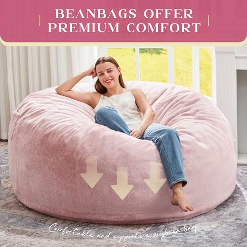 Image of Hobestluk Bean Bag Chair for Adult Giant Beanbag with Filler Pink 5FT | Breathable Material Removable Machine Washable Cover Memory Foam Living Room Bedroom Reading Gaming Oversized Large Big