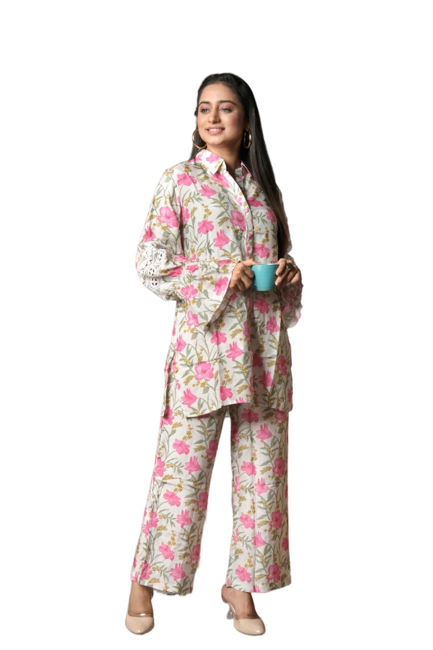 ekisha Pure Muslin Co-Ord Set Stylish & Comfortable Floral Design, Regular Fit | Ideal for Casual, Party & Nightwear | Pure Muslin Fabric, Ethnic &, Night Co Order Set for Women-picture-43