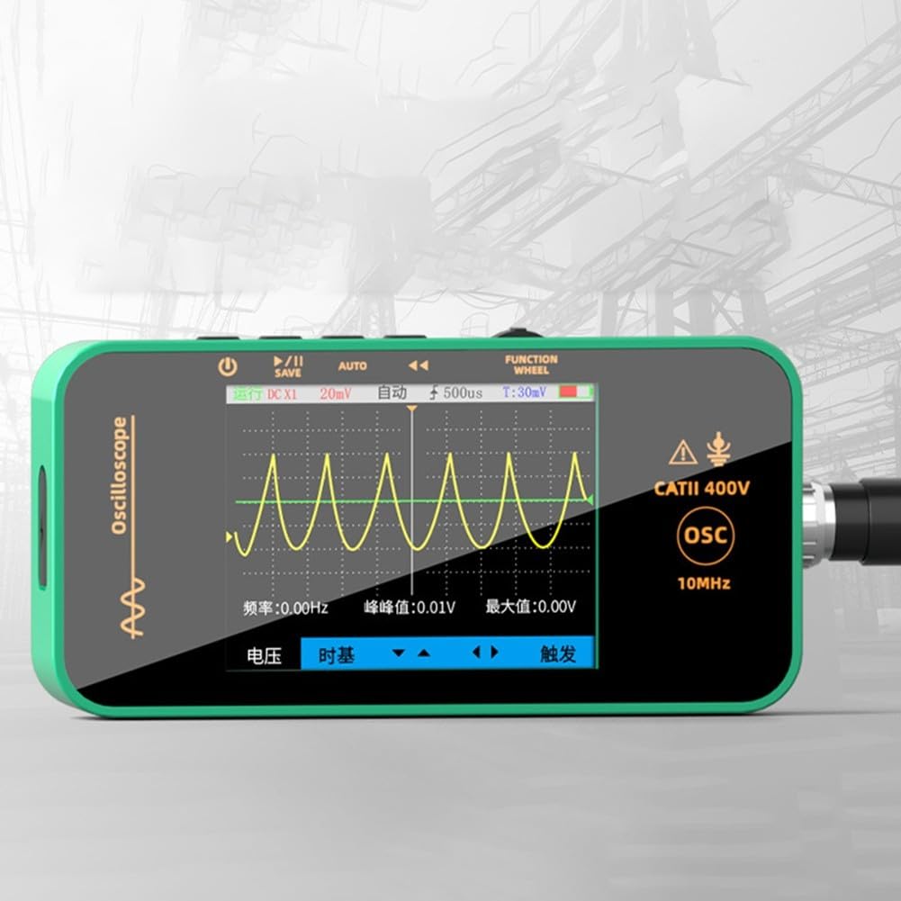 Tragbares digitales Oszilloskop, 10 MHz, 48 MSa/s, Abtastrate 8,1 cm, TFT-Display, 1200 mAh Akku, für Auto-Audio-Elektronik-Diagnose, Grün
