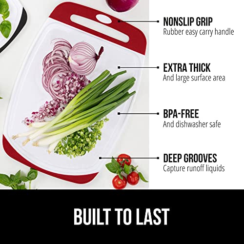 Gorilla Grip Durable Kitchen Cutting Board Set Of 3, Bpa Free, Large Dishwasher Safe Reversible Plastic Boards, Nonslip Handle And Border, Deep Grooves, Chopping Food, Baking Cooking Meat, Red #TOP1