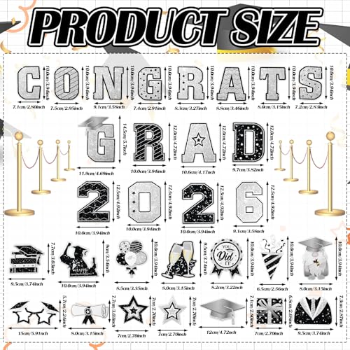 Image of Landhoow 30 Pcs Graduation Car Magnets 2026 Senior Graduation Car Decoration Bumper Sticker Congrats Grad Magnet Magnetic Refrigerator Decal for Grad Parade Party Supplies(Black, Silver)