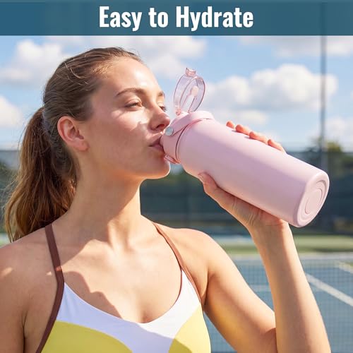 Image of OLDLEY 32oz Insulated Water Bottle with 2-in-1 Straw & Chug Lid, Leakproof Stainless Steel Bottle, Double Wall Vacuum Insulated Water Bottle for Sports, Gym, Travel,Pink