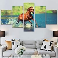 SIGNWIN 5 Panel Canvas Wall Art Modern Art Animals Dramatic Horse Multicolor Photography Traditional for Home Decorations Ready to Hang - 60