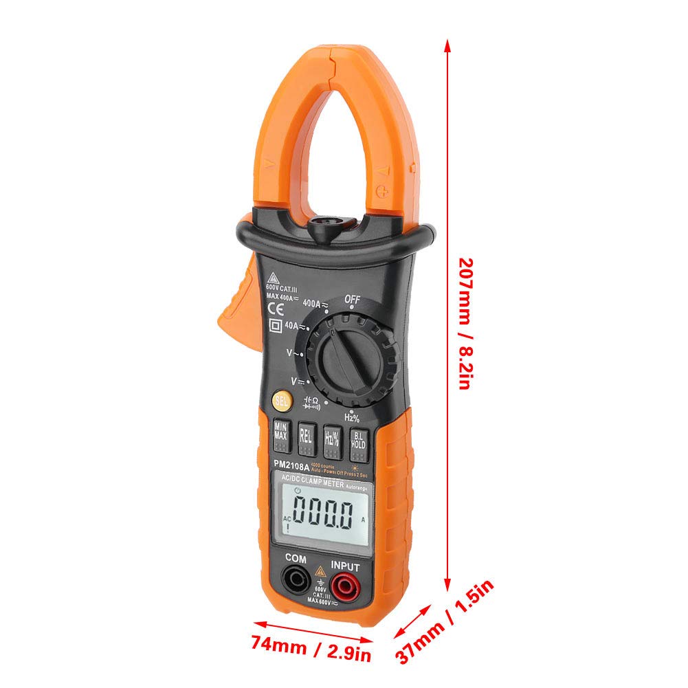 PEAKMETER PM2108A Pinza amperimétrica digital profesional AC DC Tensión Corriente Resistencia Capacidad Frecuencia Instrumento de medición para electricistas Ingenieros Técnicos