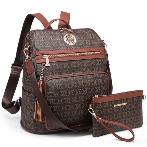 Image of JULIE FERRARO Women Convertible Backpack Purse, Large PU Leather Travel Backpack with Multi Pockets, Shoulder Handbag Set with Wristlet for Work, Travel & Daily Use