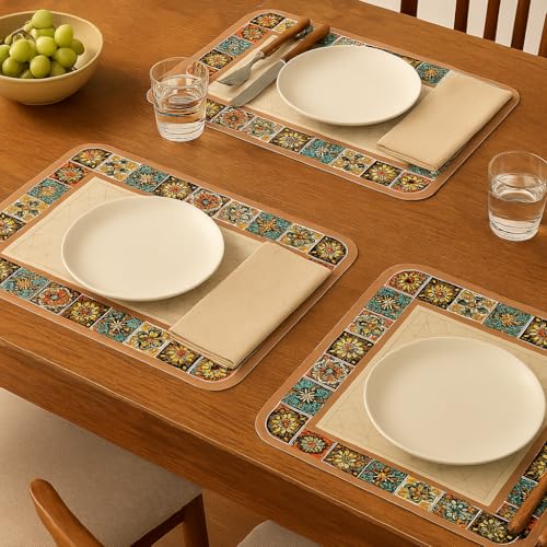 Image of YELONA Leather Dining Table Placemats Set of 6 - Waterproof, Heat Resistant, Anti-Slip, Easy to Clean Table Mats for Dining Table, Kitchen & Home Decor (Multicolor, 40 x 30 cm)