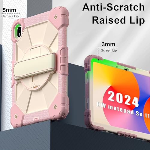 Coque Huawei MatePad SE 11 2024 silicone antichoc avec support rotatif et bandoulière or rose - 4