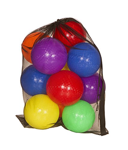 Get Out! 8.5” Inch Playground Balls 6-Pack PLUS Mesh Drawstring Carrying Bag & Inflator – Latex-Free Rubber Playground Ball Set