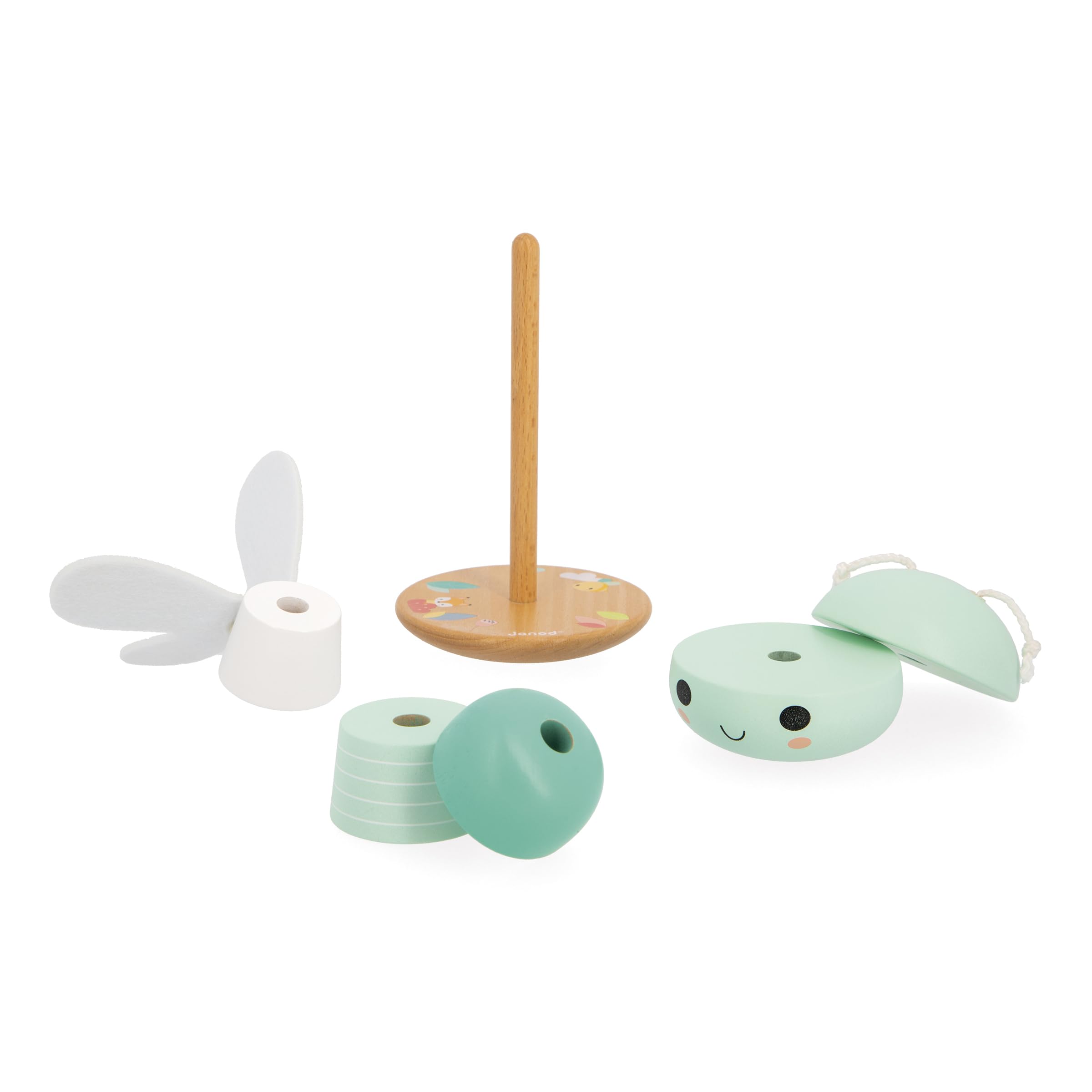 Janod, Stackable Wooden Culbuto Libélulle, Wooden Early Learning Toy, 5 Stacking Pieces with Felt Wings, Stacking Tower - Image 4