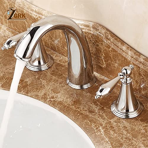 Robinet de lavabo trois trous mélangeur chrome argent pour salle de bain rétro