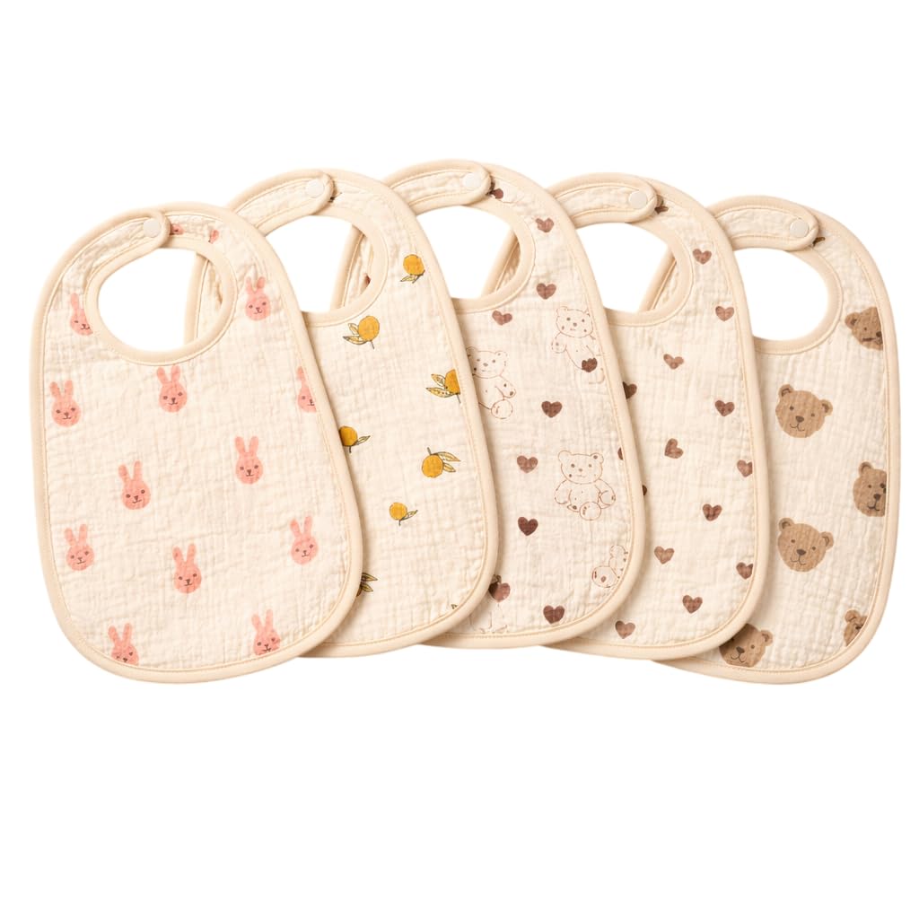 Muslin-Cotton Waterproof Super Soft Baby Bibs for Daily Use | Ultra Absorbent, Gentle on Skin, Easy Clean Feeding Bibs for Infants & Toddlers (Beige)-image-44