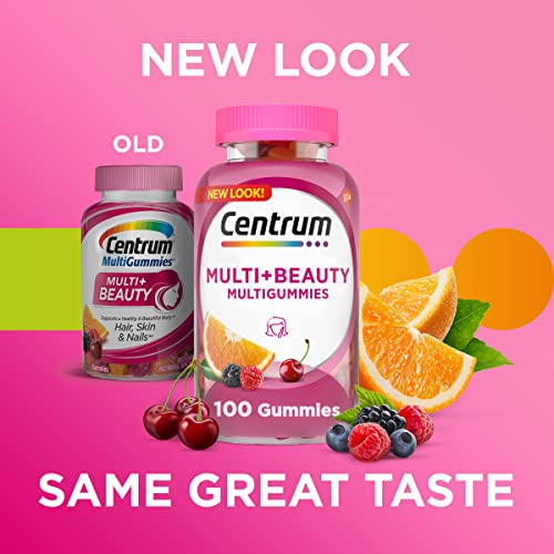 Centrum Multigummies Multi+ Beauty Dual Action Multivitamin, Specially Designed With Biotin For Healthy Hair, Skin And Nails, Cherry/Berry/Orange Flavors - 100 Count #TOP4