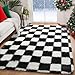 KICMOR Area Rugs for Bedroom Living Room, 4x6 Black and White Fluffy Soft Checkered Rug Fuzzy Shag Shaggy Carpet, Indoor Plush Floor Rugs for Kids Boys Girls Teen Dorm Nursery Home Decor Aesthetic