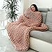 INOBXR Comoda Coperta Calda, Spessa, Filato Gigante, Coperta Lavorata a Maglia, Tessitura Manuale, Morbida e Calda,Camel,130x170cm(51x67inch)
