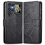 MOJIA Lederhülle für Oukitel C62 / C62 Pro, Hochwertige Leder Flip Wallet Handyhülle mit TPU Innenhülle & Kartenhalter [Geschenk Handgelenkriemen]. Schwarz