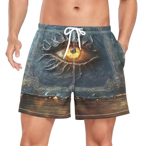 Book Eye Myth Mens Swim Trunks with Liner, Cool Quick Dry Beach Swim Shorts, Swimwear Bathing Suits S