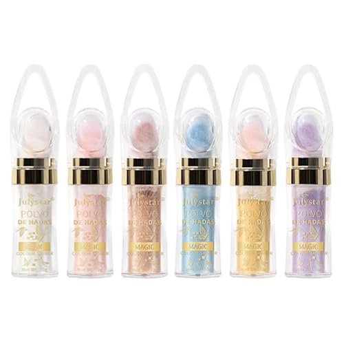 Polvo De Hadas Makeup Powder, Highlighter Powder Stick Body Shimmer Patting Powder Glitter High Gloss Sparkle Loose Brighten Face Body Lips Eyes Glow Cosmetic White Moonbeam (6 Colors Set) #TOP6