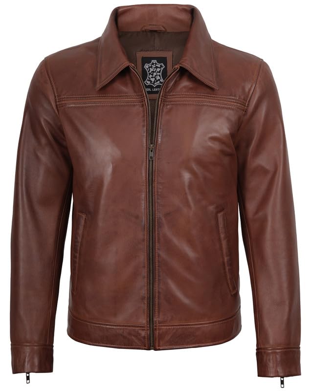 Image of Blingsoul Vintage Real Lambskin Leather Jacket For Mens - Moto Style Classic Shirt Collar Leather Jacket Men