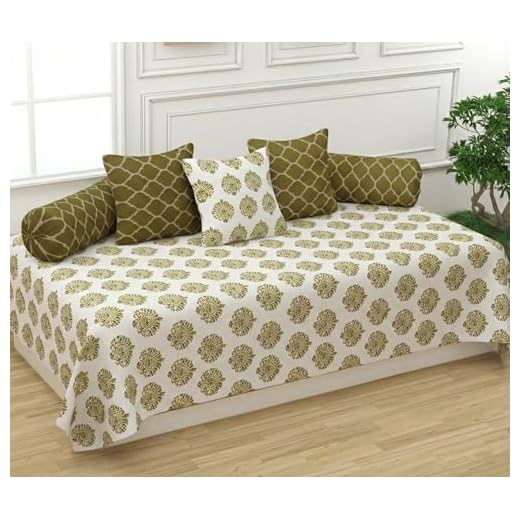 Trance Home Linen 200TC Printed Diwan Set Cotton 6 Piece (Set of 6 Piece,1 Bed Sheet 54x88 Inch | 2-Bolster Cover 16x32 Inch | 3-Cushion Cover 16x16 Inch)-Damask Forest Green