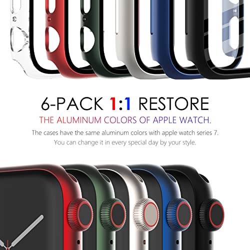 Fullife 6-Pack Pc Matte Case With Tempered Glass Screen Protector Compatible With Apple Watch Series 3/2/1,Overall Shockproof Bumper For Iwatch.38Mm, (Green/Blue/Red/Midnight/Starlight/Transparent) #TOP1