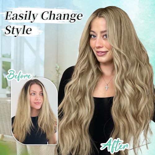 Image of KooKaStyle Wavy Thick Clip in Hair Extensions 20 inch Brown mix Sandy Blonde