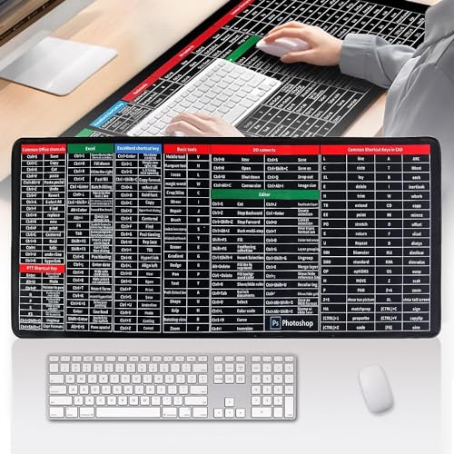 Image of Large Keyboard Shortcuts Mouse Pad - Quick Key Guide Desk Mat for Office Software - Non-Slip Computer Mat for Windows, Excel, Word & More