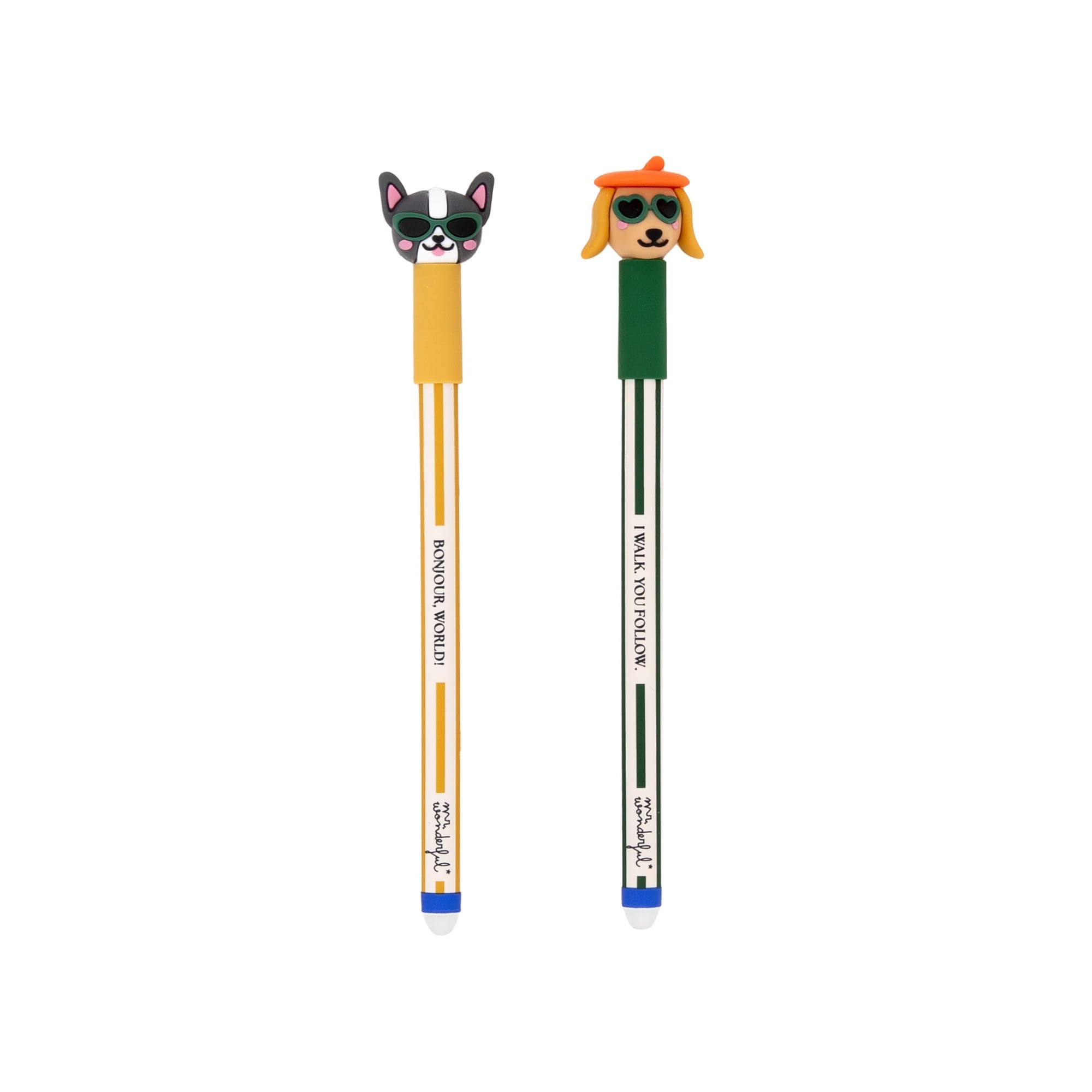 Mr. Wonderful Set 2 Penne Cancellabili Bo-Bo Bassotto e Bulldog Francese – Inchiostro Blu