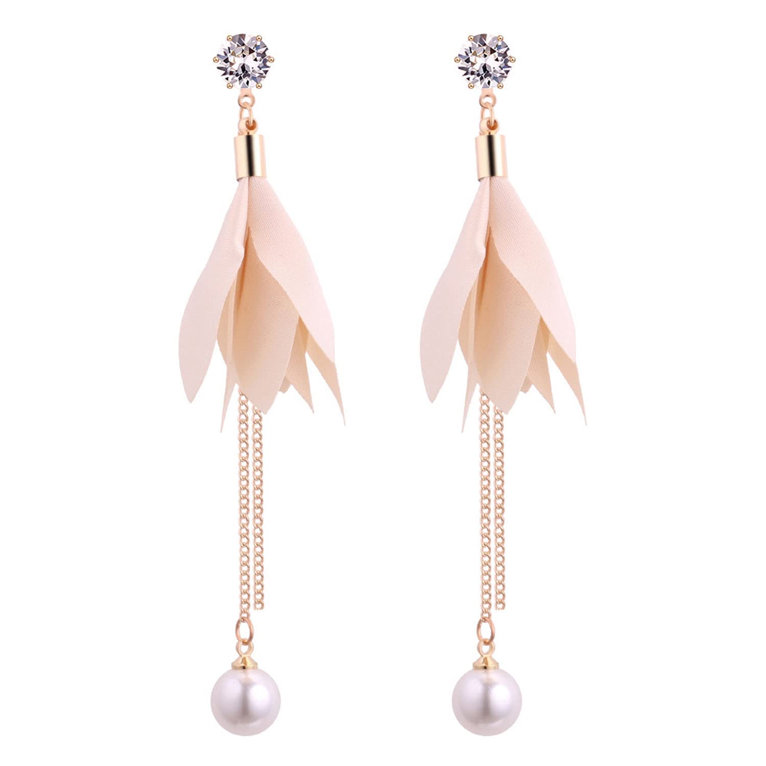 MxogirlDangling Earrings Hook Dangle Earrings Charms Leaf Pearl Tassel Drop Gold Plated Trendy Jewelry for Women Teen Girl Present Prom