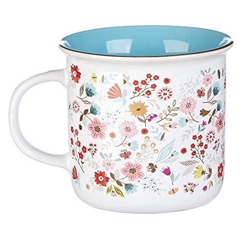 Today I Will Choose Joy Positive Message Encouraging Cute Mug For Women Floral Design Blue/White Ceramic Cup For Coffee/Tea, Metallic Gold Accent, 12Oz #TOP4