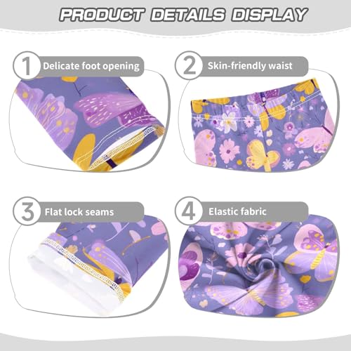 Cartoon Butterflies Floral Purple Girls Leggings Soft Stretch Workout Yoga Dance Pants for Kids Casual Tights3