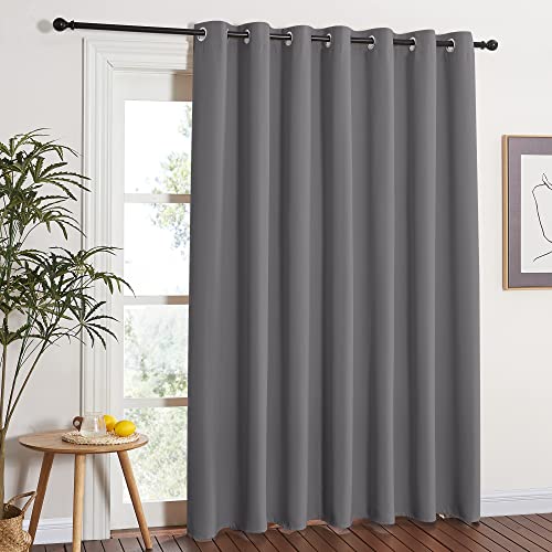 NICETOWN Grey Blackout Patio Sliding Door Curtains 84 inch Length, Grommet Room Divider Thermal Insulated Curtain Drapes for French Door/Living Room (