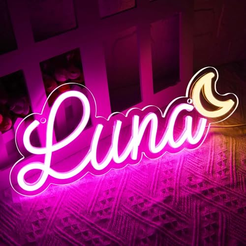 Image of Luna Name Neon Sign,LED Name Neon Light for Kids Bedroom,Birthday Party Decoration,Neon Sign Customizable for Wall Decor,Perfect Choice for Girls,Size 14.2 * 5.5 inches(JTD0174)