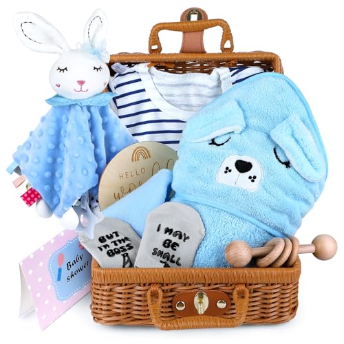 Neugeborenen Geschenk Baby Geburt Geschenk Personalisiert Jungen und Mädchen Neugeborenen Geschenk Set Babydecken Holzspielzeug Plüschtiere Grußkarten Geburtskarten Socken Geschenkboxen Körbe