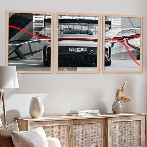 Image of TASVEE Car wall posters | set of 3 wall frames | posters for wall | Wall Decoration for Bedroom, Living Room & Office | Best Gift for Boys & Car Lovers (A5, LARGE 13X17, Framed)
