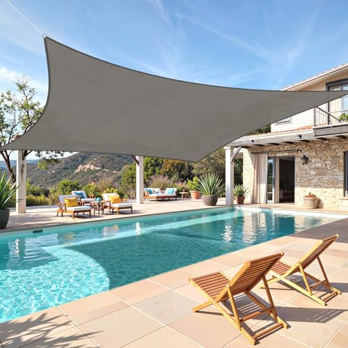 TasticTotes Rectangle Sun Shade Sail - 12 x 16 95% UV Blockage HDPE Sunshades for Outdoor Patio Yard Deck Garden Lawn Permeable Awnings for Patio Shade with Reinforced Corners & Ropes (Gray)