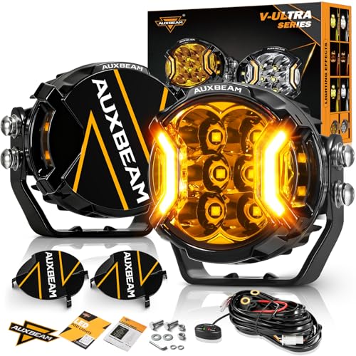 Auxbeam V-Ultra Series 3 Inch 108W LED Round Pods, 3 Modes Offroad Driving Side Shooter Light with Amber DRL, 270° Ultra-Wide Amber Cube Universal Spotlights with Covers & DT Plug Wiring Harness