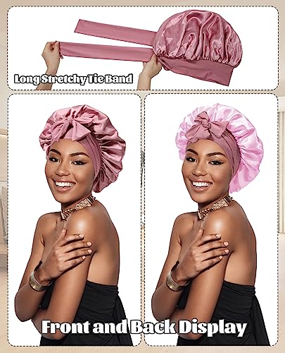 image for CHLINS Satin Bonnet for Sleeping Cap Double Layer Hair Bonnet with Ela