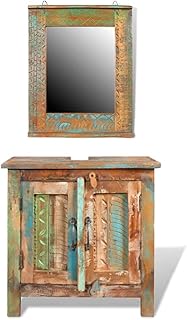 vidaXL Bathroom Vanity Cabinet with Mirror, Wooden Bathroom Furniture Set, Bathroom Cabinet with 2 Shelves, 23.6" Width, Reclaimed Solid Wood