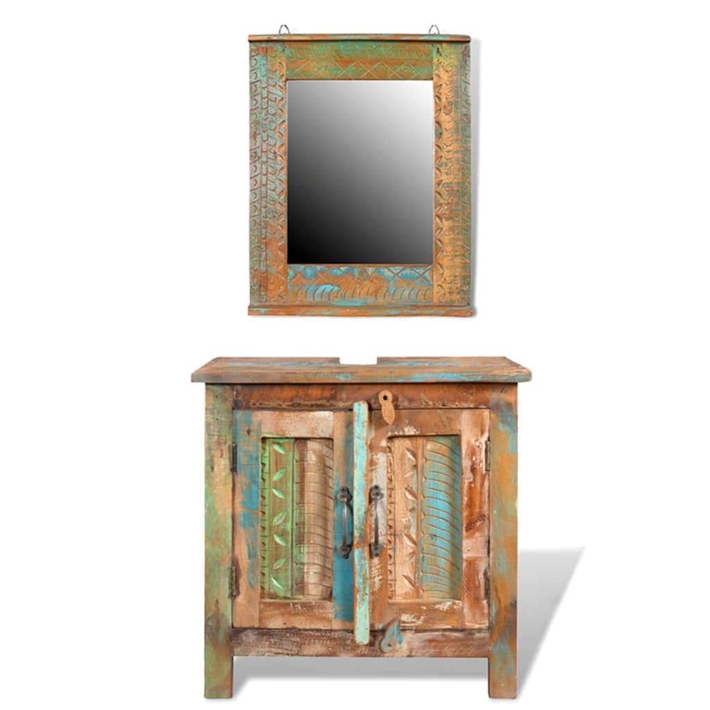 vidaXL Bathroom Vanity Cabinet with Mirror, Wooden Bathroom Furniture Set, Bathroom Sink Cabinet with Mirror, Reclaimed Solid Wood