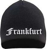 kurze modische Form HB_Druck Frankfurt Beanie Mütze - Altdeutsch - Bestickt - Strickmütze Wintermütze Einheitsgröße Schwarz