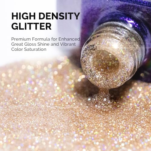 Image of MelodySusie Galaliver Gold Glitter Gel Nail Polish, 15ML Sparkly Champagne Shimmer Gel Polish Soak Off UV LED Cured Long Lasting Gift for Women DIY Nail Design Nail Art Manicure X07
