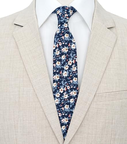 Image of BELLUNO Men's Cotton Floral Skinny Tie, 2.5 inch Width, with Gift Box