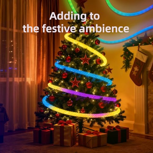 Image of 6.56ft LED Neon Rope Lights, Waterproof Music Sync Strip Lights with Remote & APP Control, USB-Powered Flexible Lighting for Christmas Halloween Decor, Gaming Room Bedroom Indoor Outdoor Decoration