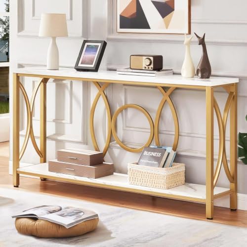 HOMISSUE Sofa Console Table, Modern Gold Console Table with Faux ...