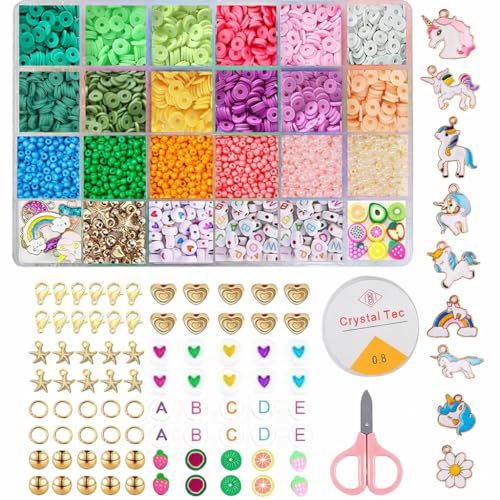 Image of LERUBGA 3000+ Macaron Color Bracelet Making Clay Beads Kit | Bracelet Making Set for Girls | DIY Jewellery Making Kit | Bead Kit with Letter Beads | Unicorn Pendants, Crystal Star & Flower Charms