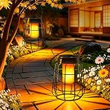 2 lanterne solari con effetto fiamma reale per esterni, IP65, impermeabili, per giardino, balcone, terrazza e cortile con sensore crepuscolare automatico, decorazione da giardino, Senza gancio e base