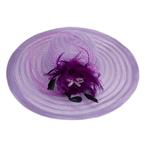 Lawliet Womens Dress Church Wedding Occasion Wide Brim Feather Veil Sun Hat A265