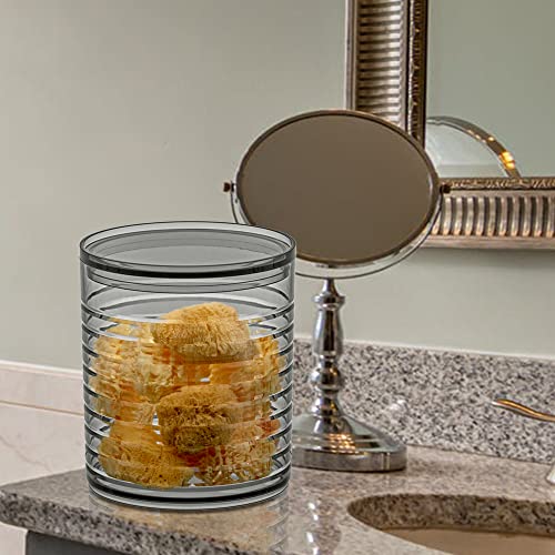 Amazing Abby - Isabelle - Acrylic Bathroom Canister (70 Oz), Plastic Apothecary Jar For Vanity, Midnight Grey, Bpa-Free And Shatter-Proof, Great For Bath Sponges, Shower Balls, Loofah Pads, And More #TOP2