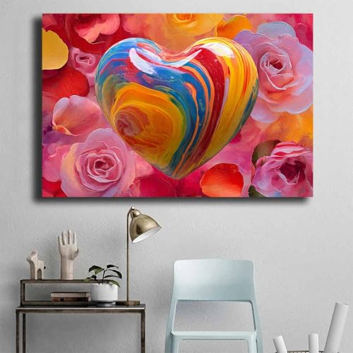 Tableau abstrait cœur multicolore 70x100cm pour salon - 4